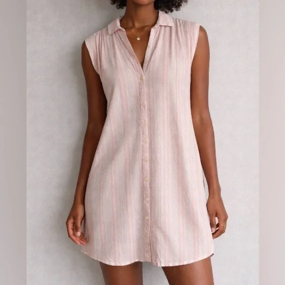 LOFT White and Pink Light Weight Cap Sleeve Tank Shirt Dress Size XSP - Picture 1 of 10